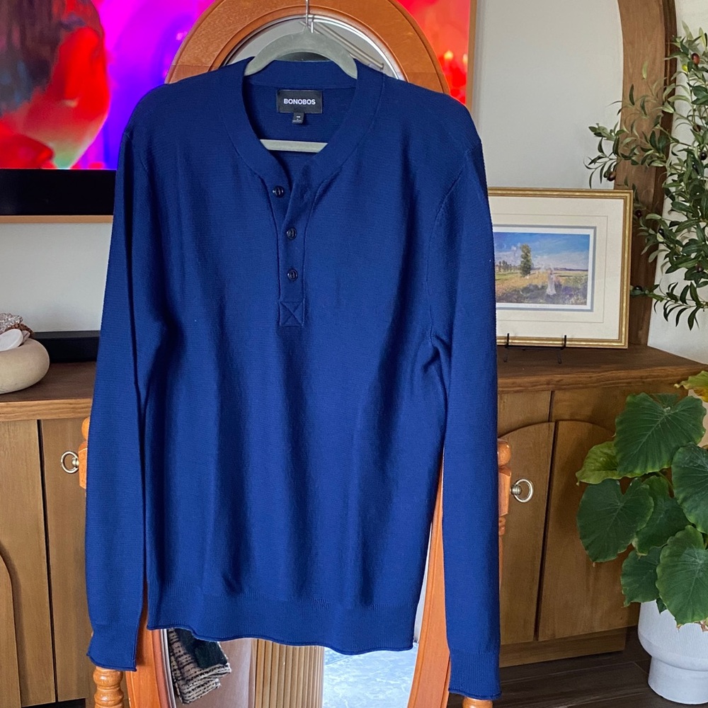 Bonobos Dark Navy Slim Crewneck Sweater 100% Merino Wool